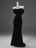 Charming Prom Dress Black Strapless Pleated Mermaid Prom Gown Gala Dress Evening Dress HZ0319