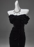 Charming Prom Dress Black Strapless Pleated Mermaid Prom Gown Gala Dress Evening Dress HZ0319