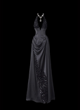 Shiny Prom Dress Black A Line Halter Pleated Evening Dress Gala Dress HZ0319