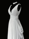 Elegant Prom Dress A Line V-neck Pleated Evening Dress Gala Dress HZ0319