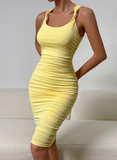Casual Summer Dress Pleated Fitted Women Dress Vacation Outfits Black Girl Outfits HZ0319