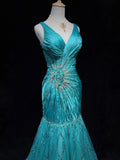 Stunning Prom Dresses V-neck Pleated Mermaid Evening Dress Gala Dress HZ0319