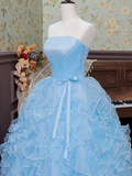 Sweet Prom Dress Strapless Pleated Ruffle Ball Gown Sweet 16 Dress Evening Dress HZ0319