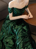 Shiny Prom Dress A Line Off Shoulder Pleated Evening Dress Gala Dress Party Dress HZ0319