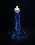 Gorgeous Prom Dress Navy Blue Square Neck Pleated Mermaid Long Evening Dresses Gala Dress HZ0319
