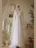 Elegant A Line High Collar Lace Pleated Wedding Dress HZ0319