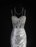 Elegant Prom Dress Spaghetti Straps Slit Pleated Mermaid Evening Dresses Gala Dress HZ0319