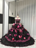 Stunning Prom Dress Spaghetti Straps Flower Ruffle Ball Gown Evening Dress Quinceanera Dress HZ0319