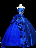 Charming Prom Dress Blue Strapless Ruffle Ball Gown Evening Dress Birthday Party Dress HZ0319