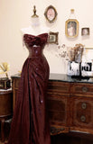 Shiny Prom Dress Strapless Pleated Rose Evening Dress Gala Dress HZ0319