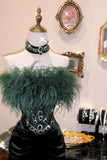 Charming Prom Dress Dark Green Strapless Crystal Pleated Evening Dress Gala Dress HZ0319