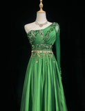 Gorgeous Prom Dress Green A Line One Shoulder Birthday Party Dress Evening Dress HZ0319
