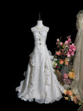 Elegant Prom Dress A Line Strapless Pleated Ruffle Evening Dress Gala Dress HZ0319