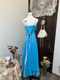 Shiny Prom Dress Blue A Line Spaghetti Straps Evening Dress Gala Dress HZ0319