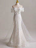 Charming Off Shoulder Floral Tulle Mermaid Wedding Dress HZ0319