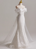 Charming Off Shoulder Floral Tulle Mermaid Wedding Dress HZ0319