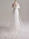 Charming Off Shoulder Floral Tulle Mermaid Wedding Dress HZ0319