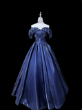 Charming Prom Dress Dark Blue Off Shoulder Pleated Evening Dress Gala Dress HZ0319