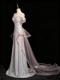 Shiny Prom Dress A Line Spaghetti Straps Tulle Birthday Party Outfits Evening Gown HZ0319