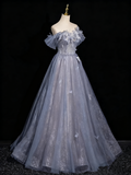 Shiny Prom Dress Off Shoulder Tulle Pleated Evening Gown Birthday Party Dress HZ0319