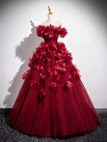 Gorgeous Prom Dress Off Shoulder Flower Tulle Pleated Evening Dress Quinceanera Dress HZ0319