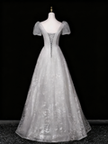 Shiny Prom Dress A Line V-neck Tulle Evening Dress Quinceanera Dress HZ0319