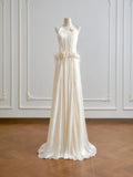 Charming Wedding Dress A Line Crew Neck Pleated Wedding Dress HZ0319