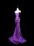 Gorgeous Prom Dress Purple Spaghetti Straps Pleated Mermaid Evening Dress Birthday Party Dress HZ0319