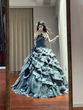 Charming Prom Dress Strapless Tiered Pleated Ball Gown Birthday Party Dresss HZ0319