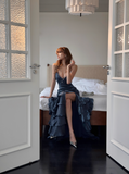 Charming Prom Dress Spaghetti Straps Slit Tiered Long Party Dress Cocktail Dress HZ0319