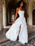 Minimalist Prom Dress Halter Slit Pleated Evening Dress Birthday Party Dress HZ0319