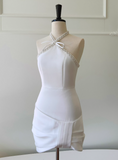 Minimalist Homecoming Dress Halter Pleated Short Prom Dress Cocktail Dress HZ0319
