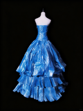 Popular Prom Dress Strapless Pleated Ruffle Evening Dress Ball Gown Sweet 16 Dress HZ0319