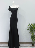 Minimalist Prom Dress Black Asymmetrical Neck Mermaid Evening Dress Gala Dress HZ0319