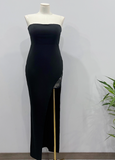 Customized Prom Dress Black Strapless Slit Birthday Party Dress Cocktail Dress HZ0319