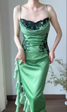 Beauty Prom Dress Spaghetti Straps Pleated Ruffle Evening Dress Party Dress HZ0319