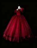Popular Prom Dress Wine Red Sweetheart Pleated Tulle Ball Gown Evening Dress Birthday Dress HZ0319