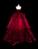 Charming Prom Dress Wine Red Spaghetti Straps Pleated Tulle Ball Gown Evening Dress Birthday Dress HZ0319