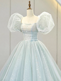 Newest Prom Dress Square Neck Tulle Pleated Ball Gown Evening Dress Birthday Outfits HZ0319