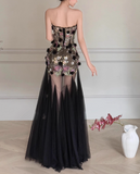 Stunning Prom Dress Strapless Floral Tulle Evening Dress Birthday Party Outfits HZ0319