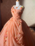 Beauty Prom Dress Square Neck Pleated Flower Ball Gown Evening Dress Sweet 16 Dress HZ0319