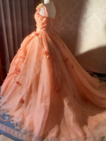 Beauty Prom Dress Square Neck Pleated Flower Ball Gown Evening Dress Sweet 16 Dress HZ0319