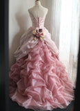 Sweet Prom Dress Light Pink Strapless Pleated Tulle Evening Dress Quinceanera Dress Ball Gown HZ0319
