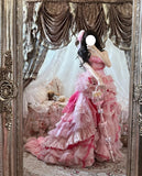 Sweet Prom Dress Strapless Pleated Tiered Evening Dress Quinceanera Dress Ball Gown HZ0319