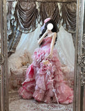 Sweet Prom Dress Strapless Pleated Tiered Evening Dress Quinceanera Dress Ball Gown HZ0319