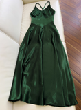 Elegant Prom Dress Dark Green Spaghetti Straps Backless Pleated Evening Dress Cocktail Dress Birthday Party Dress HZ0319