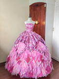 Stunning Prom Dress Strapless Print Pleated Tiered Ball Gown Evening Dress Quinceanera Dress Birthday Party Dress HZ0319