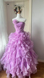 Beauty Prom Dress Light Purple Strapless Ruffle Pleated Ball Gown Evening Dress Sweet 16 Dress HZ0319