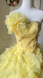 Sweet Prom Dress Light Yellow Strapless Ruffle Ball Gown Evening Dress Quinceanera Dress HZ0319