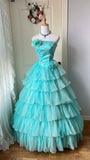 Pretty Prom Dress Strapless Pleated Tiered Ball Gown Evening Dress Sweet 16 Dress HZ0319